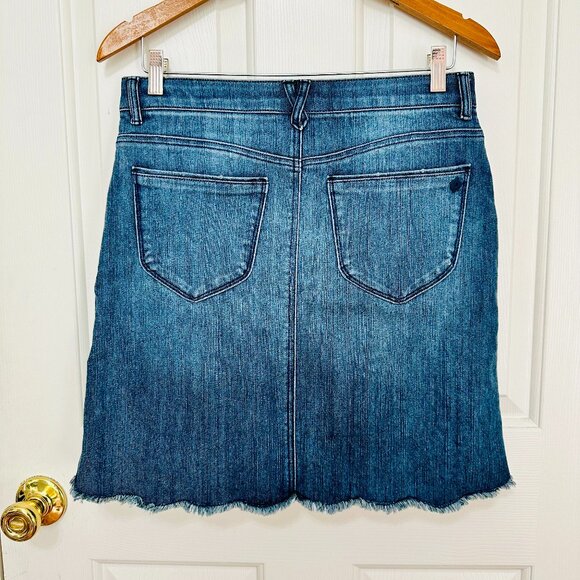 DEMOCRACY "AB" SOLUTION SLIMMING SCALLOPED RAW HEM PENCIL MINI DENIM SKIRT - Picture 2 of 7